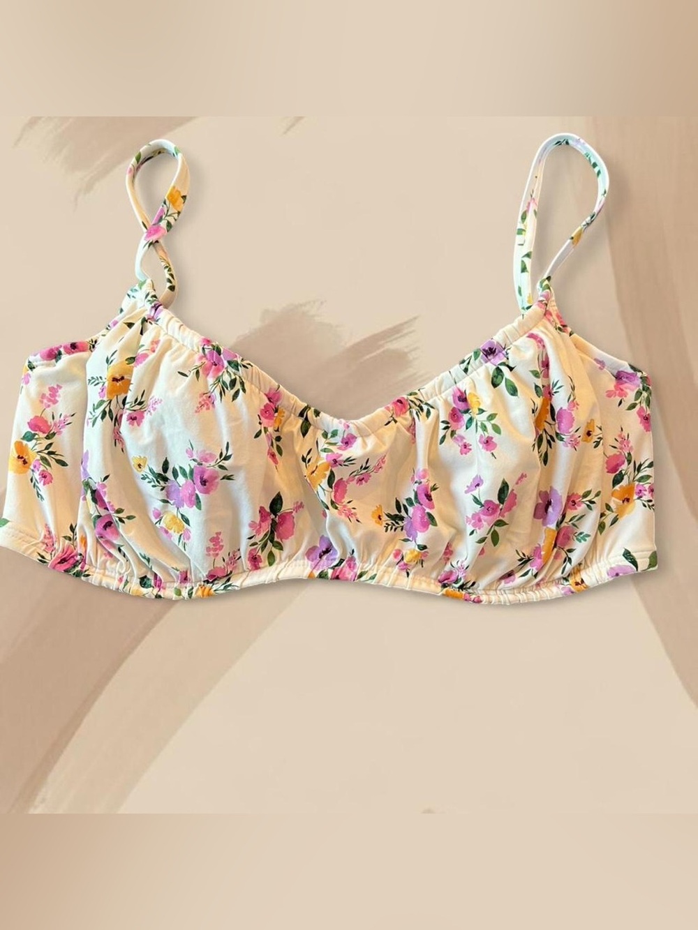 Shade & Shore Floral Ruched Underwire Bikini Top - Size: 36D
